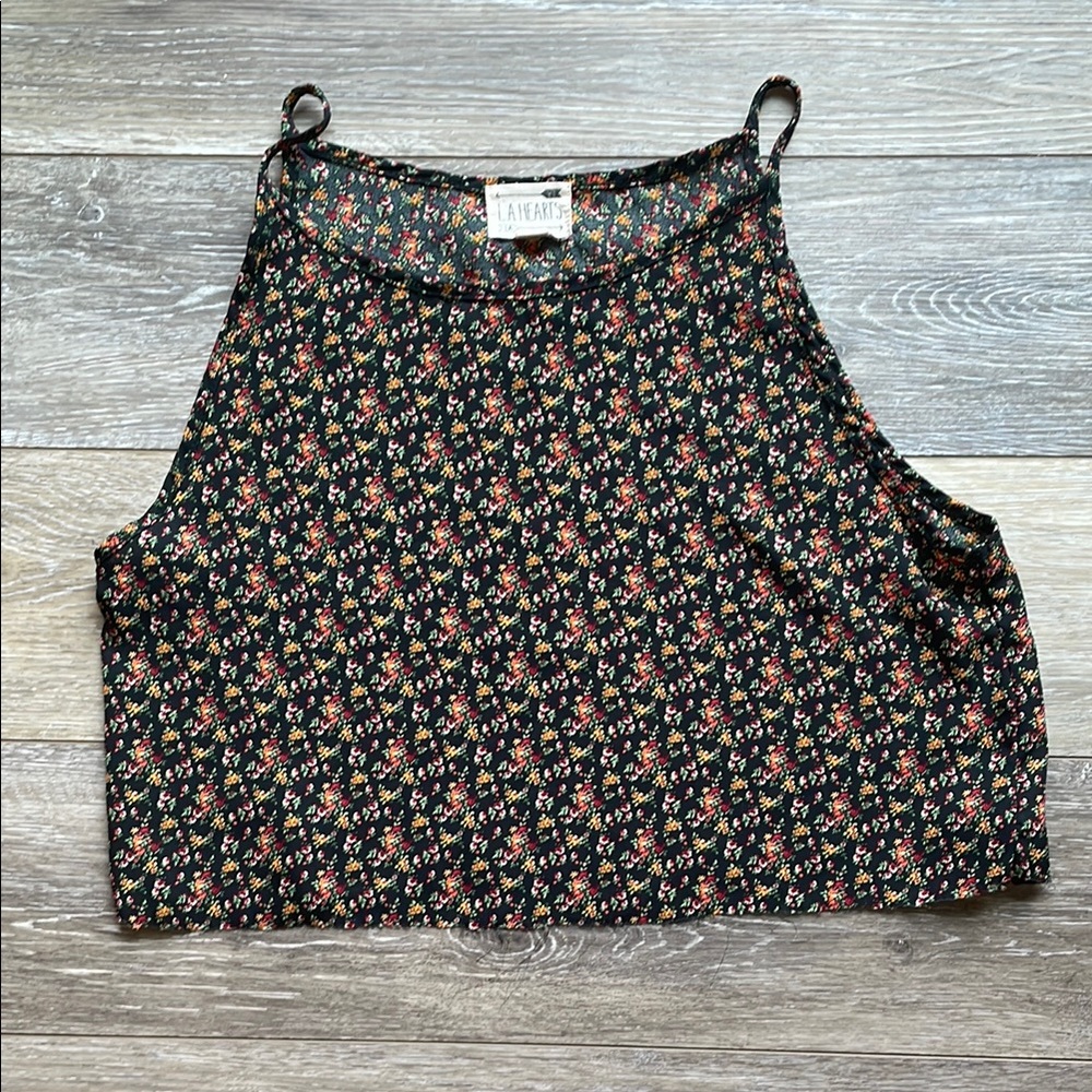 L.A. Hearts Black Floral Crop Tank Top Size S